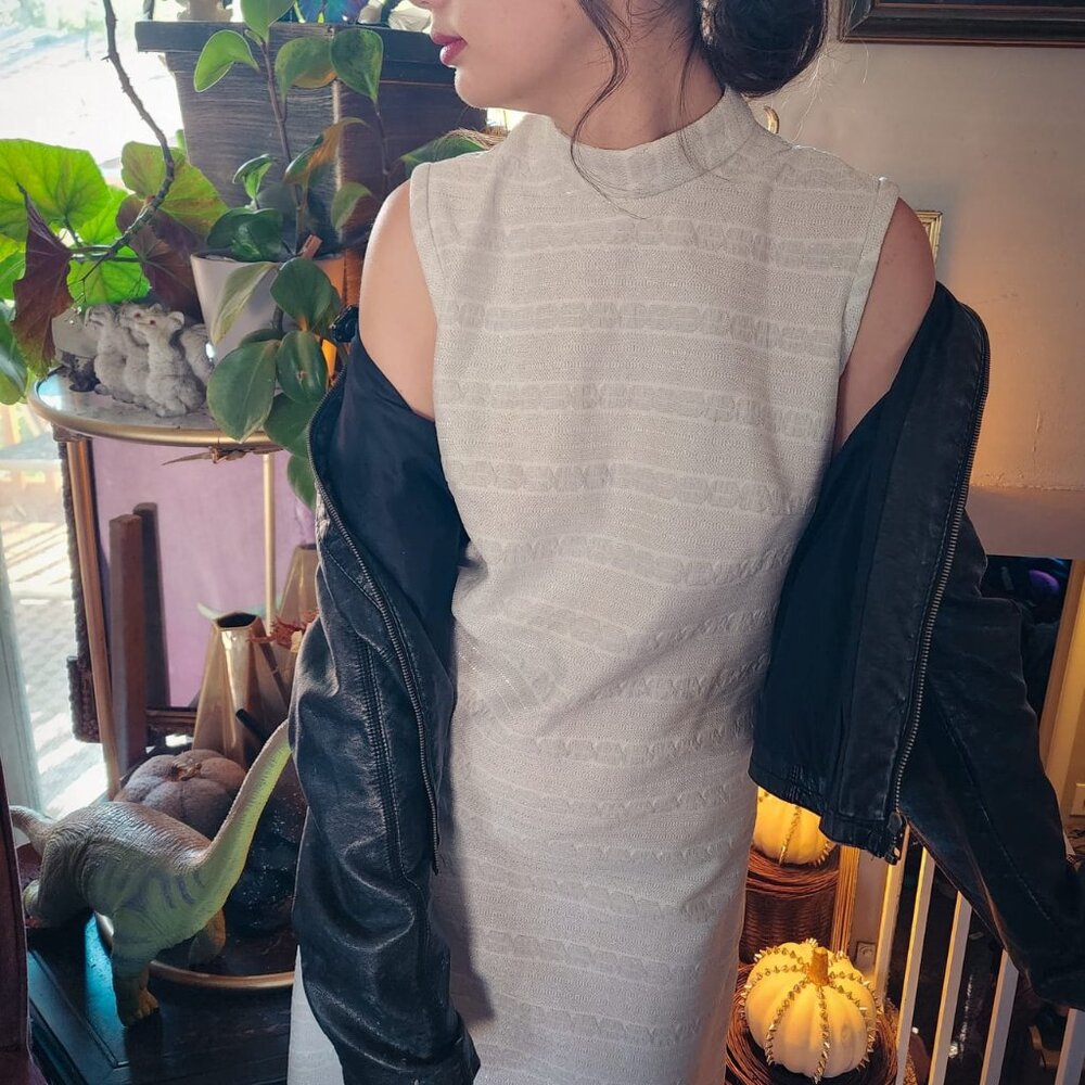 Vintage Metallic Silver Polyester Sleeveless Maxi… - image 1